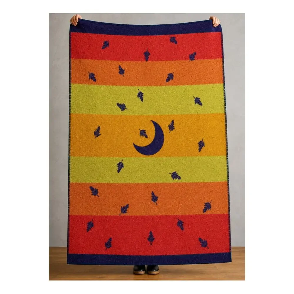 Vntg Wellspring Legend Robes Falling Leaf Moon Wool Blanket USA 48x70 Throw MINT
